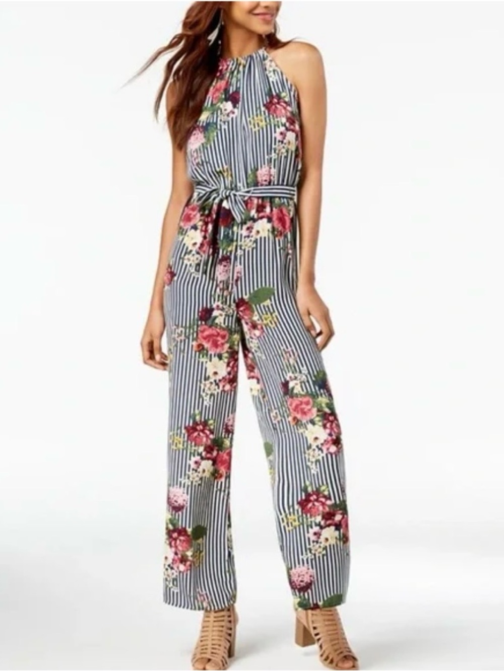 Striped Floral Jumpsuit NWT